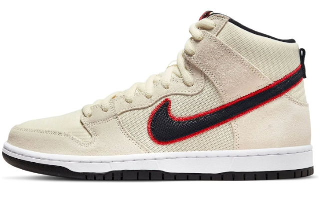 Cream High-Top Sneakers with Black & Red Accents