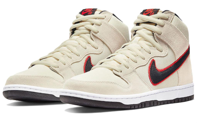 Cream High-Top Sneakers with Black & Red Accents