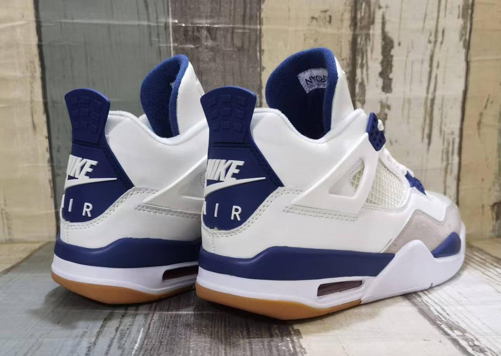 Air Jordan 4 Retro Sneakers – White & Navy Blue