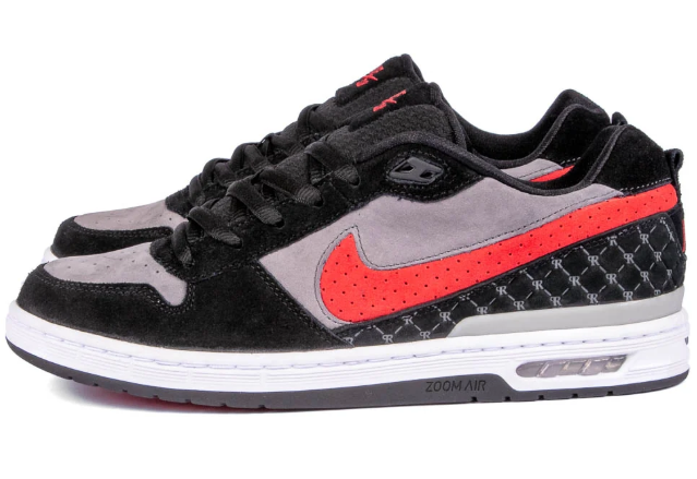 Black & Grey Low-Top Sneakers with Red Accents