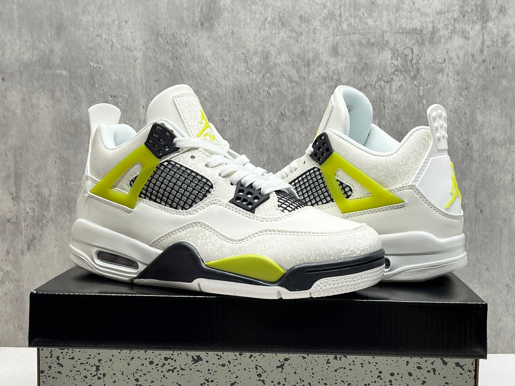Air Jordan 4 Retro Sneakers – White & Neon Yellow