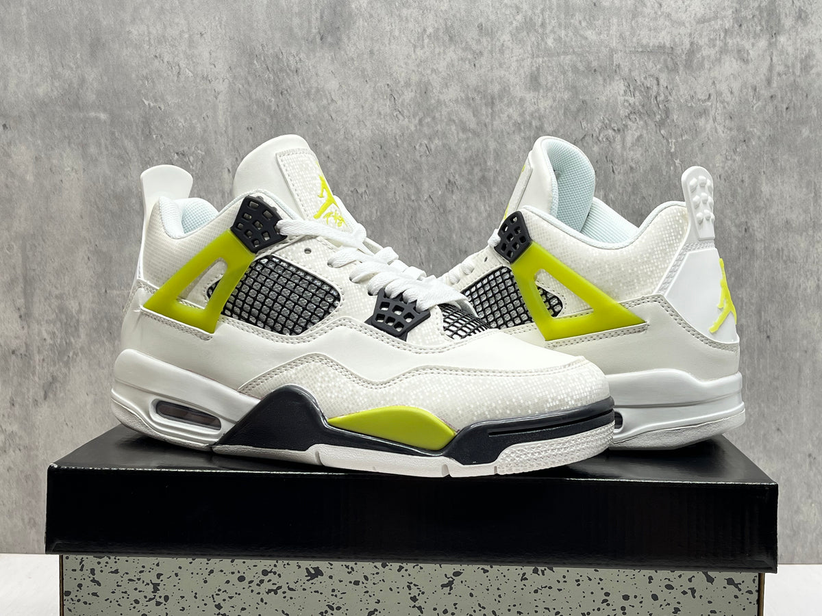 Air Jordan 4 Retro Sneakers – White & Neon Yellow